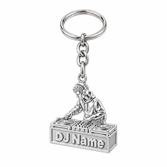 Rhythm and Flow DJ Booth Charm Keychain – silver, front view