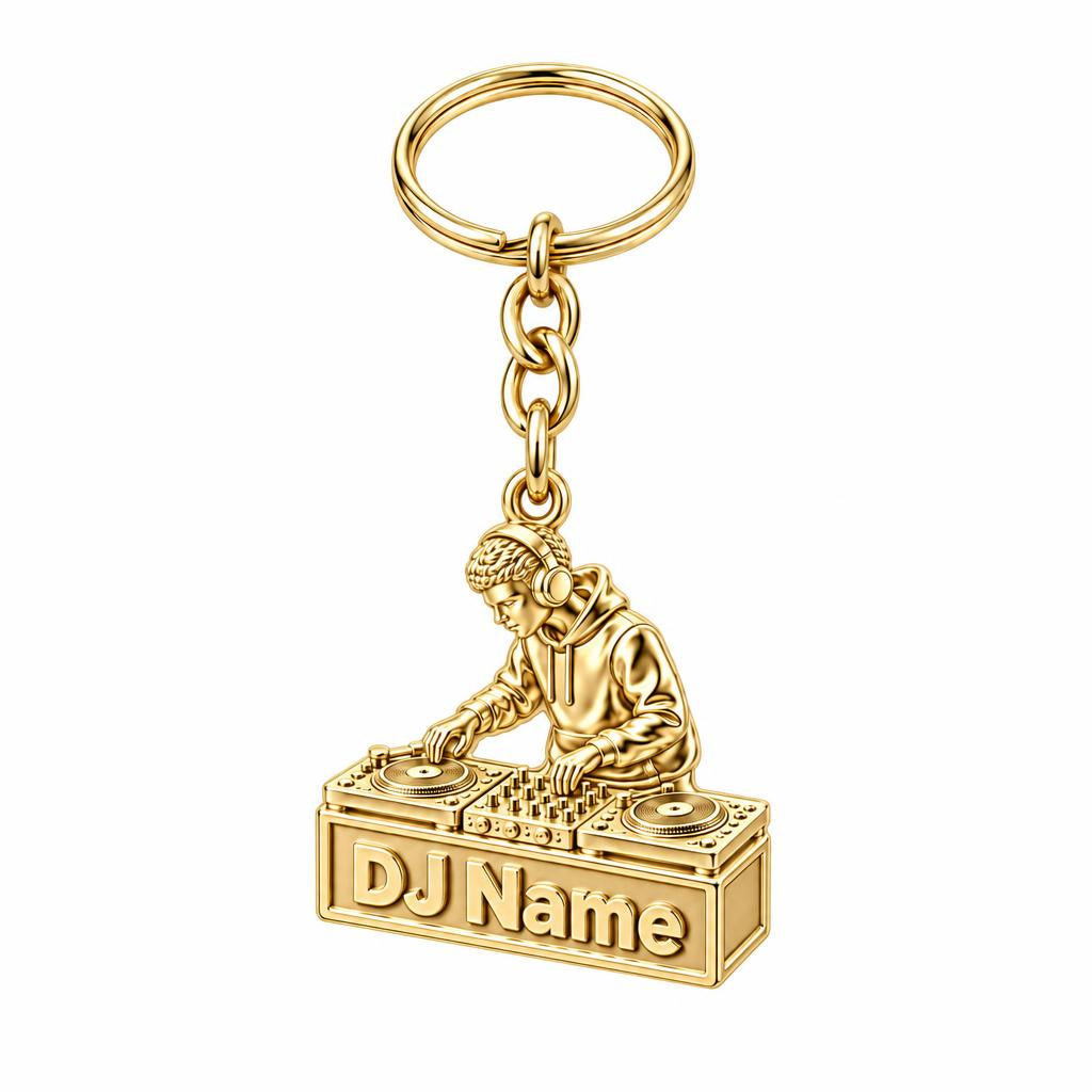 Rhythm and Flow DJ Booth Charm Keychain – 18K gold, front view
