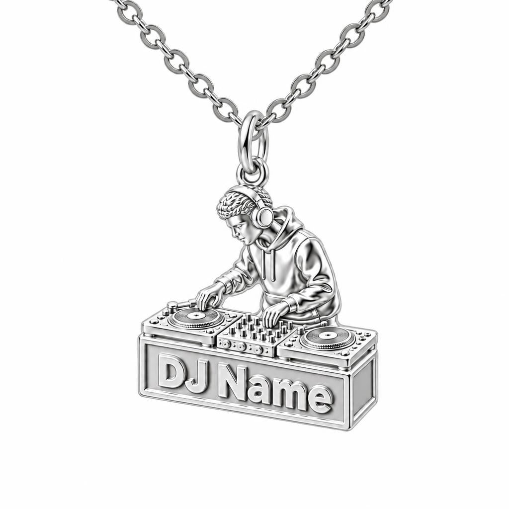 Rhythm and Flow DJ Booth Charm Necklace Set – silver, front view