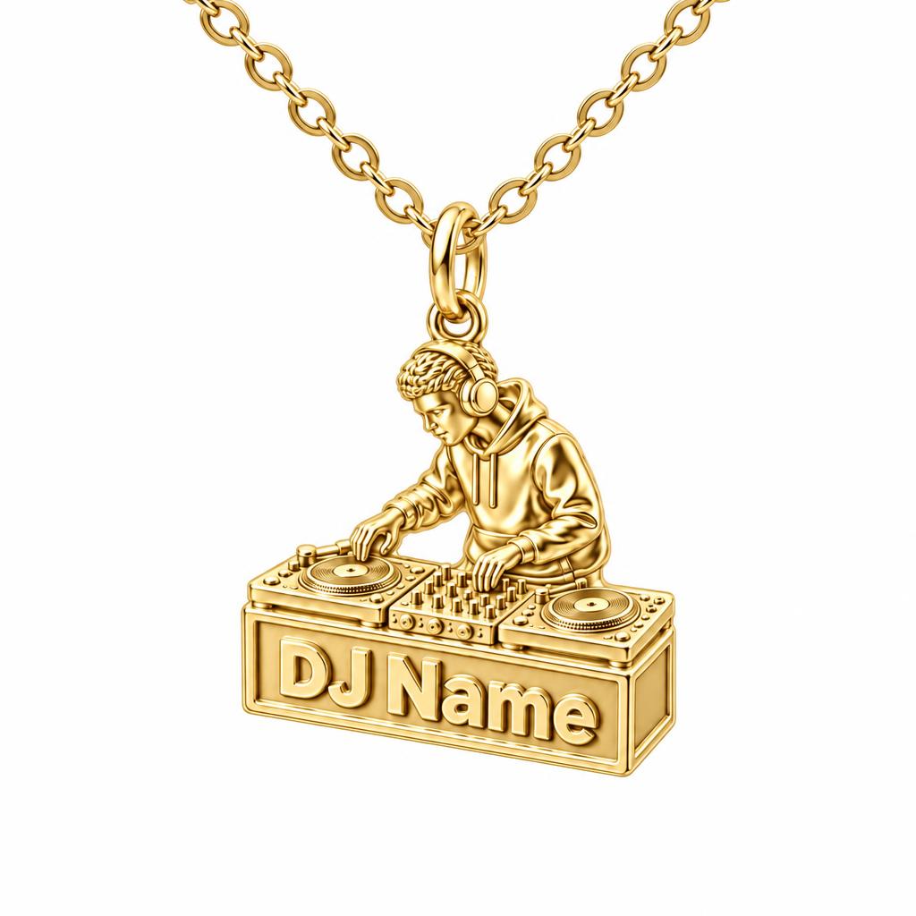 Rhythm and Flow DJ Booth Charm Necklace Set – 18K gold, front view