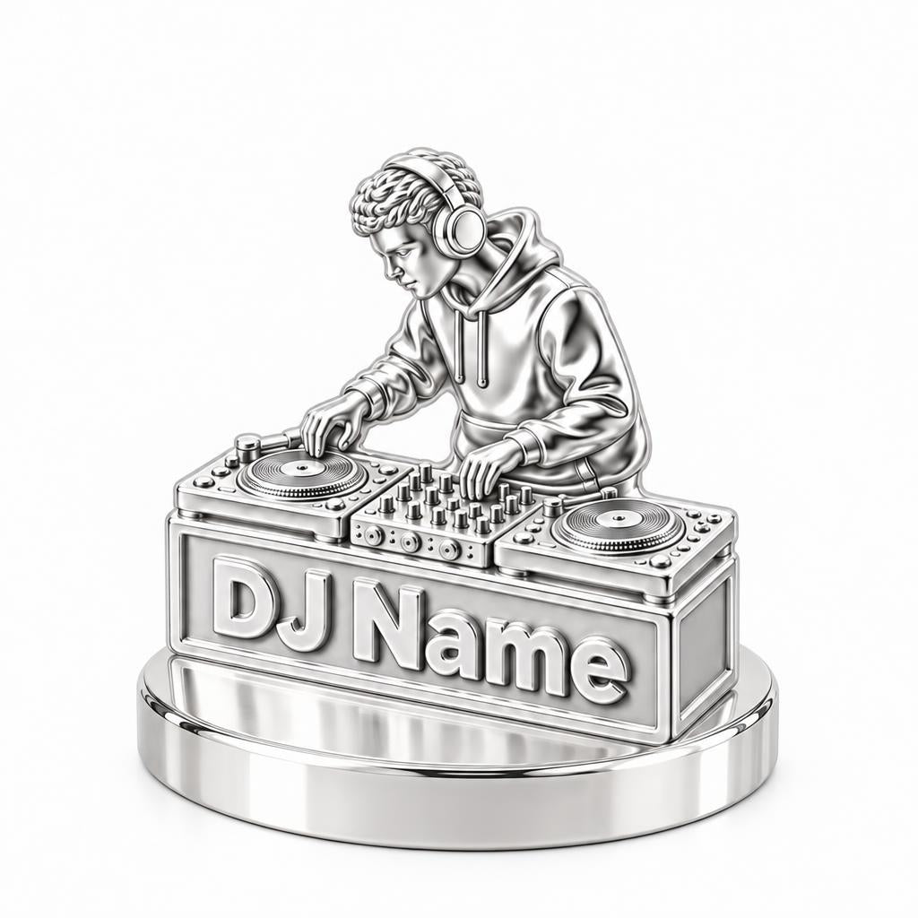 Rhythm and Flow DJ Booth Keepsake Plaque – silver, front view