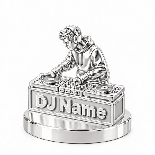 Rhythm and Flow DJ Booth Keepsake Plaque – silver, front view