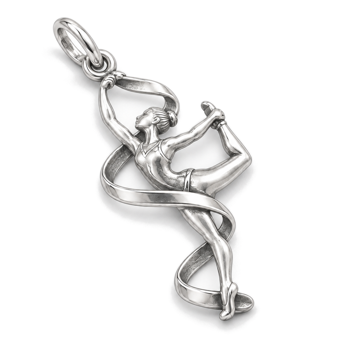Ribbon of Grace Gymnast Charm — Silver Super Macro | charm-topics-remaining-444-2026-09-14 | topic-343