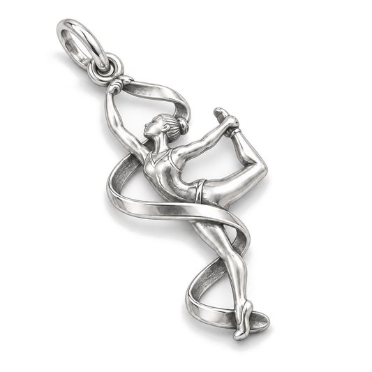 Ribbon of Grace Gymnast Charm — Silver Super Macro | charm-topics-remaining-444-2026-09-14 | topic-343