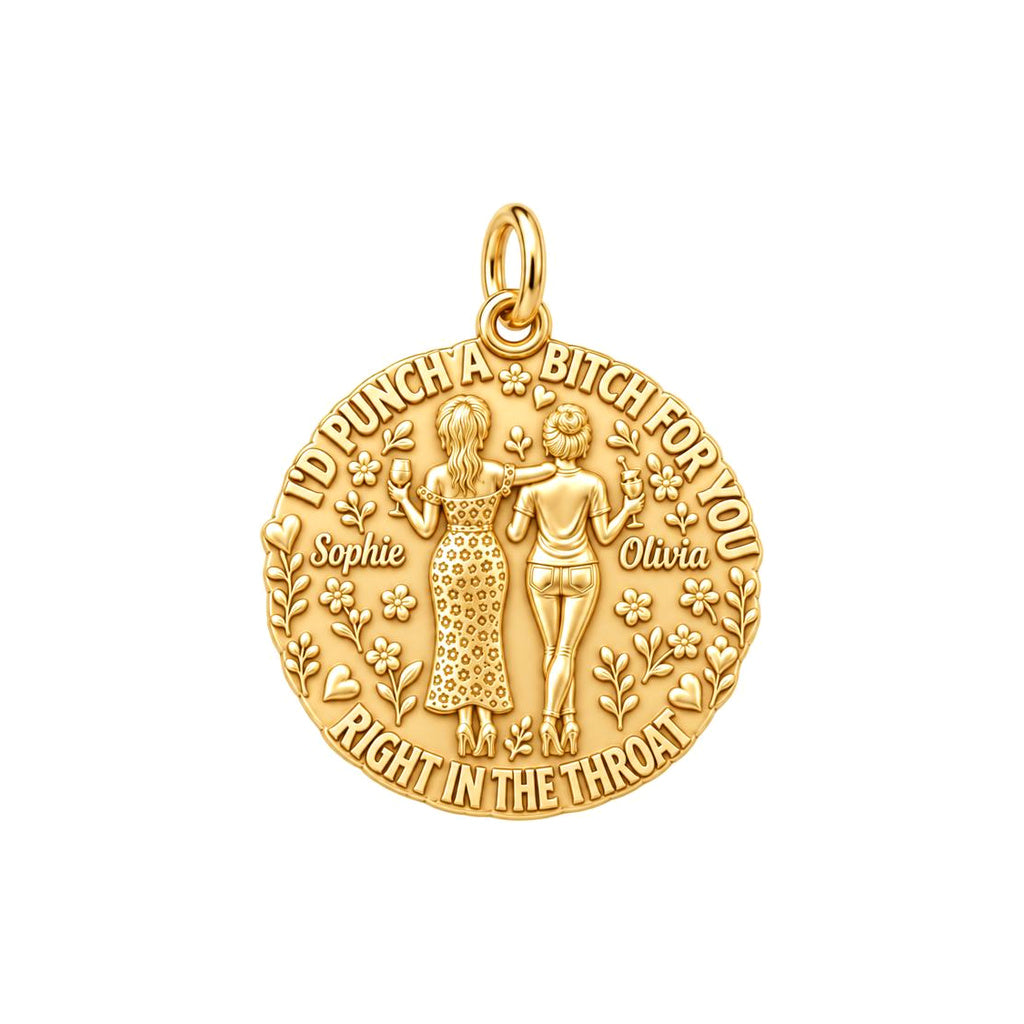 Ride or Die Bestie Charm Bracelet – Personalized Best Friend Gift – 18K gold plated 3 cm charm, front view