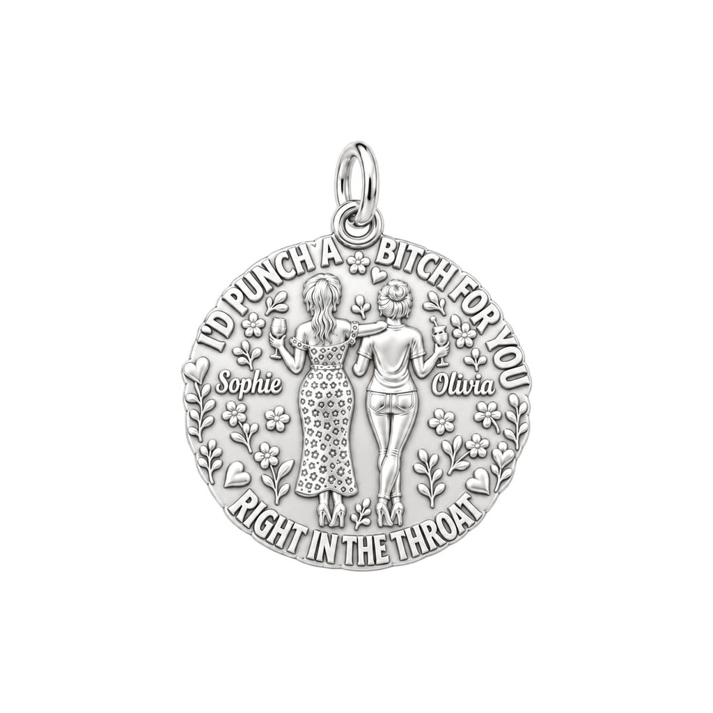 Ride or Die Bestie Charm Bracelet – Personalized Best Friend Gift – silver plated 3 cm charm, front view