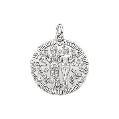 Ride or Die Bestie Charm Bracelet – Personalized Best Friend Gift – silver plated 3 cm charm, front view