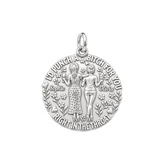 Ride or Die Bestie Charm Bracelet – Personalized Best Friend Gift – silver plated 3 cm charm, front view