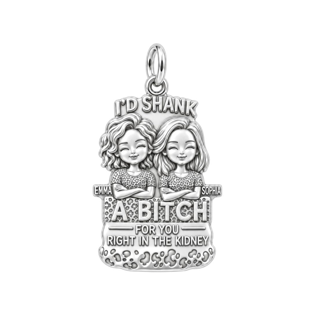 Ride or Die Bestie Charm Bracelet – Personalized Friend Gift – silver plated 3 cm charm, front view