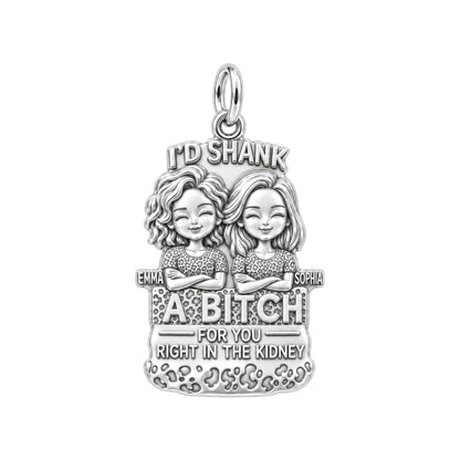 Ride or Die Bestie Charm Bracelet – Personalized Friend Gift – silver plated 3 cm charm, front view