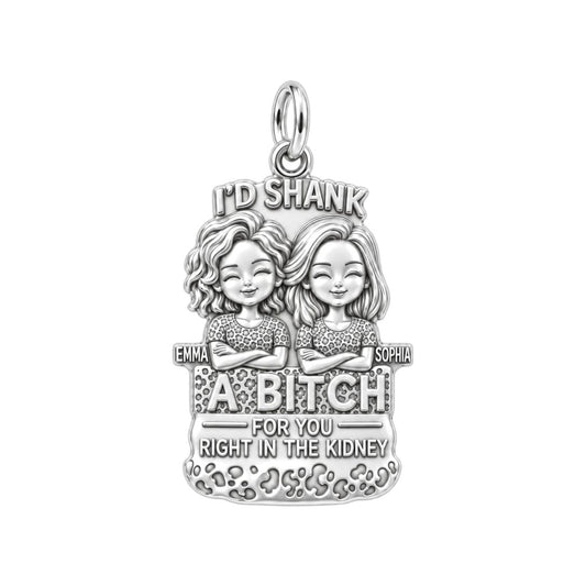 Ride or Die Bestie Charm Bracelet – Personalized Friend Gift – silver plated 3 cm charm, front view