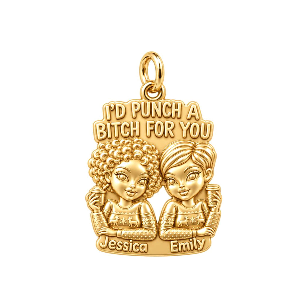 Ride or Die Bestie Charm Bracelet – Personalized Friend Gift – 18K gold plated 3 cm charm, front view