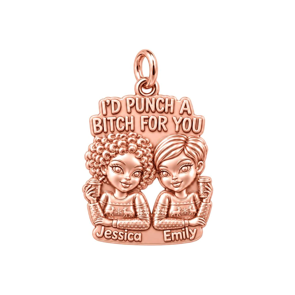 Ride or Die Bestie Charm Bracelet – Personalized Friend Gift – rose gold 3 cm charm, front view