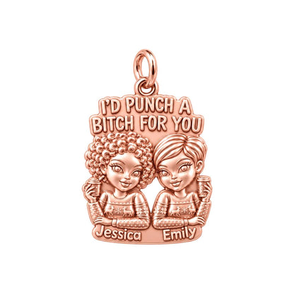 Ride or Die Bestie Charm Bracelet – Personalized Friend Gift – rose gold 3 cm charm, front view
