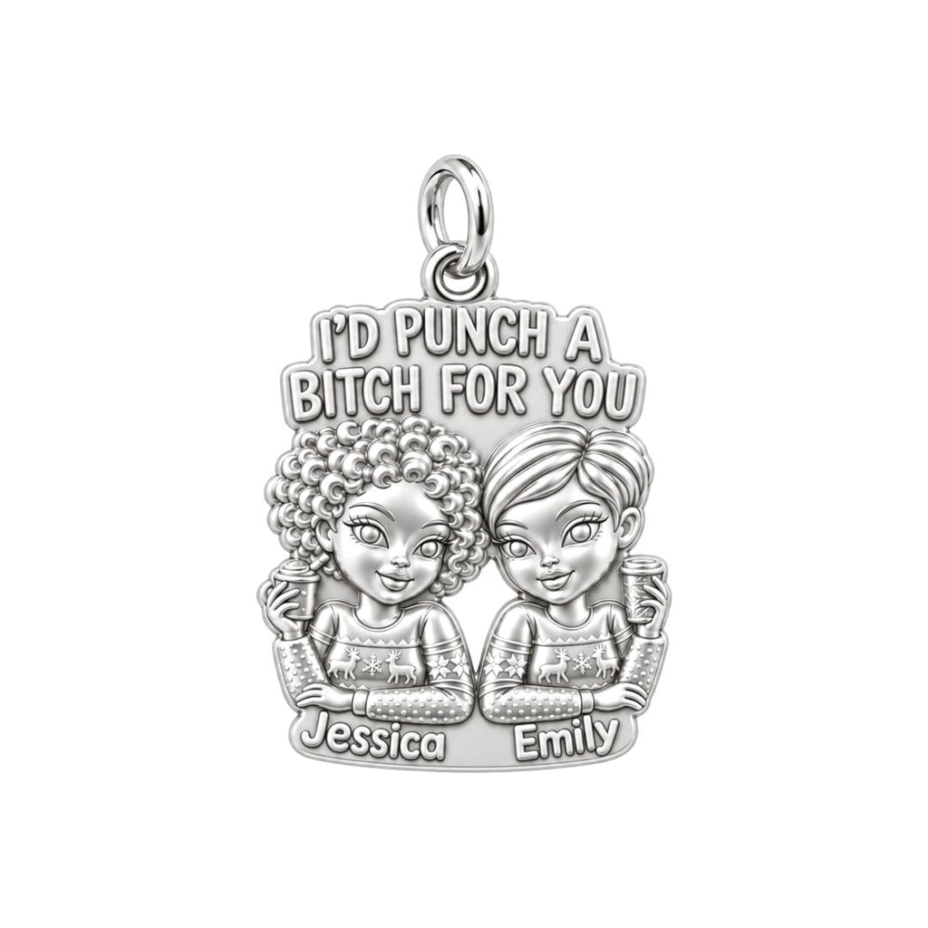 Ride or Die Bestie Charm Bracelet – Personalized Friend Gift – silver plated 3 cm charm, front view