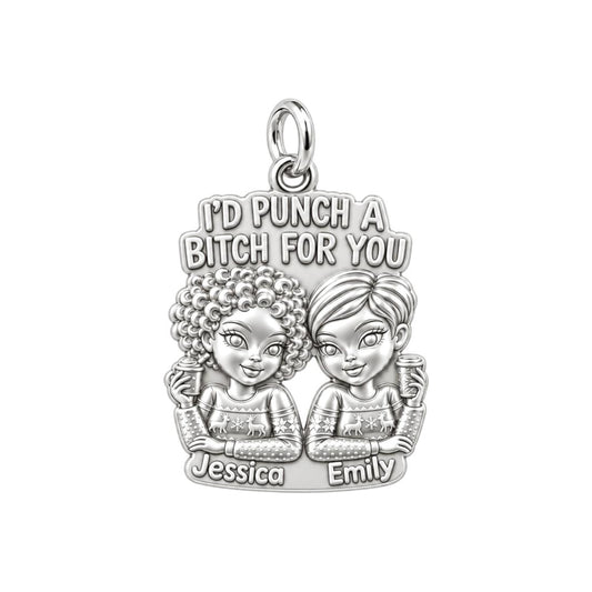 Ride or Die Bestie Charm Bracelet – Personalized Friend Gift – silver plated 3 cm charm, front view
