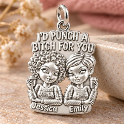 Ride or Die Bestie Charm Bracelet – Personalized Friend Gift – macro detail of the charm