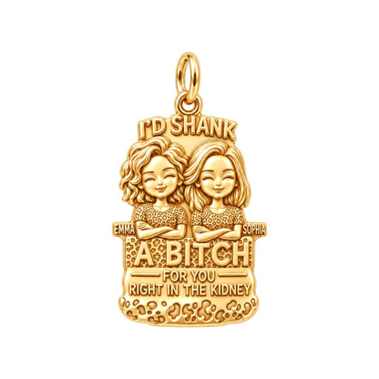 Ride or Die Bestie Charm Bracelet – Personalized Friend Gift – 18K gold plated 3 cm charm, front view