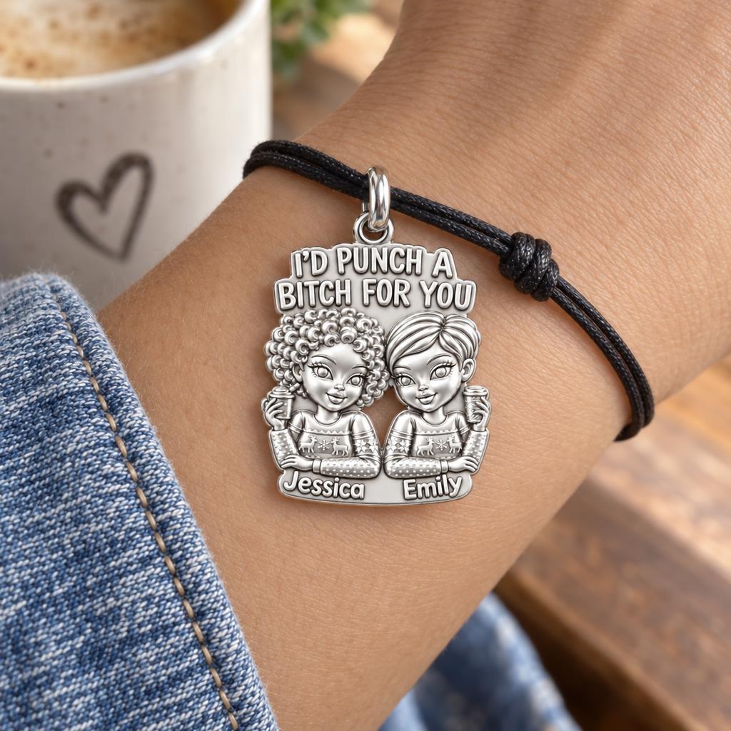 Ride or Die Bestie Charm Bracelet – Personalized Friend Gift – worn on the wrist on a black cord bracelet
