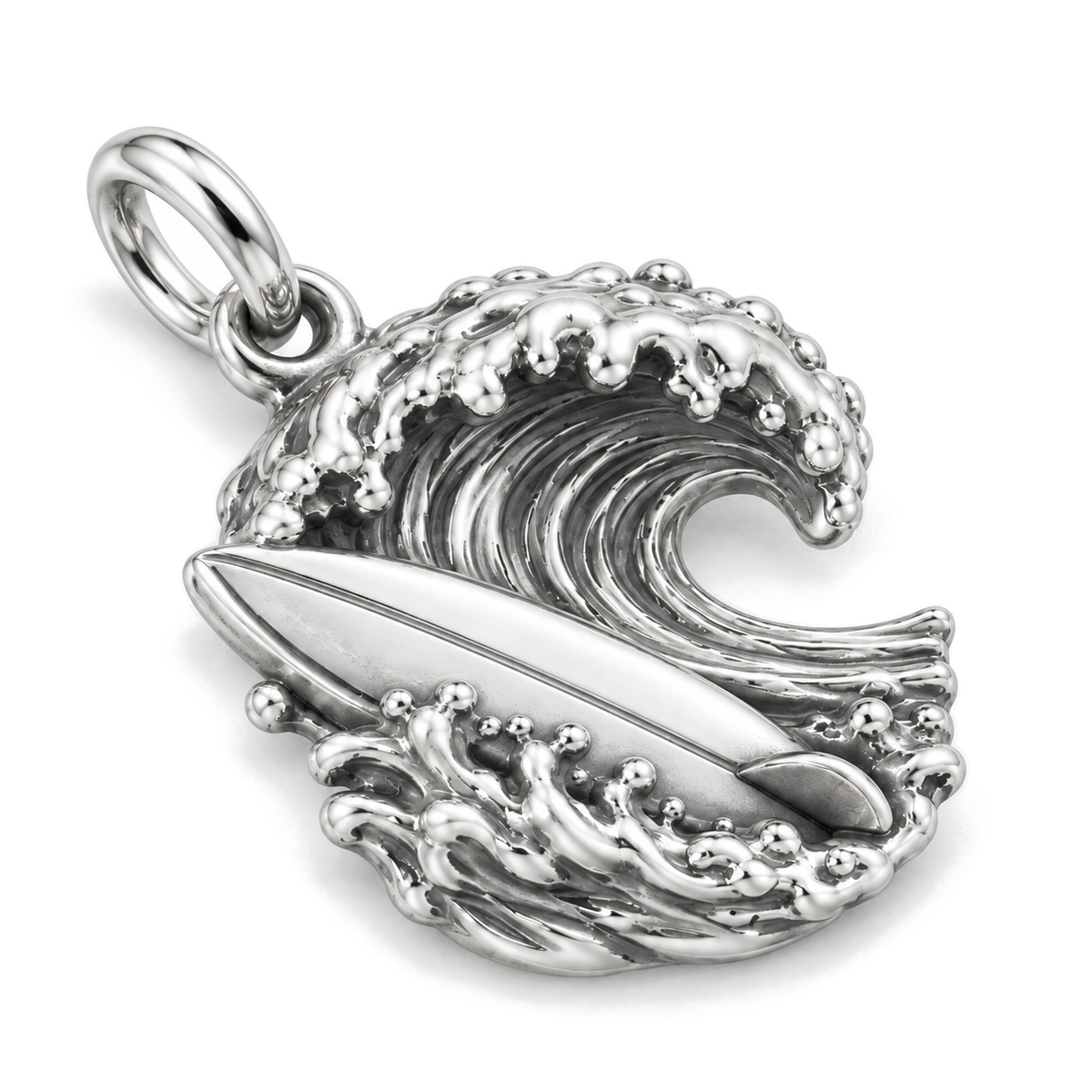 Ride the Wave Surfboard Charm — Silver Super Macro | charm-topics-remaining-444-2026-09-14 | topic-351