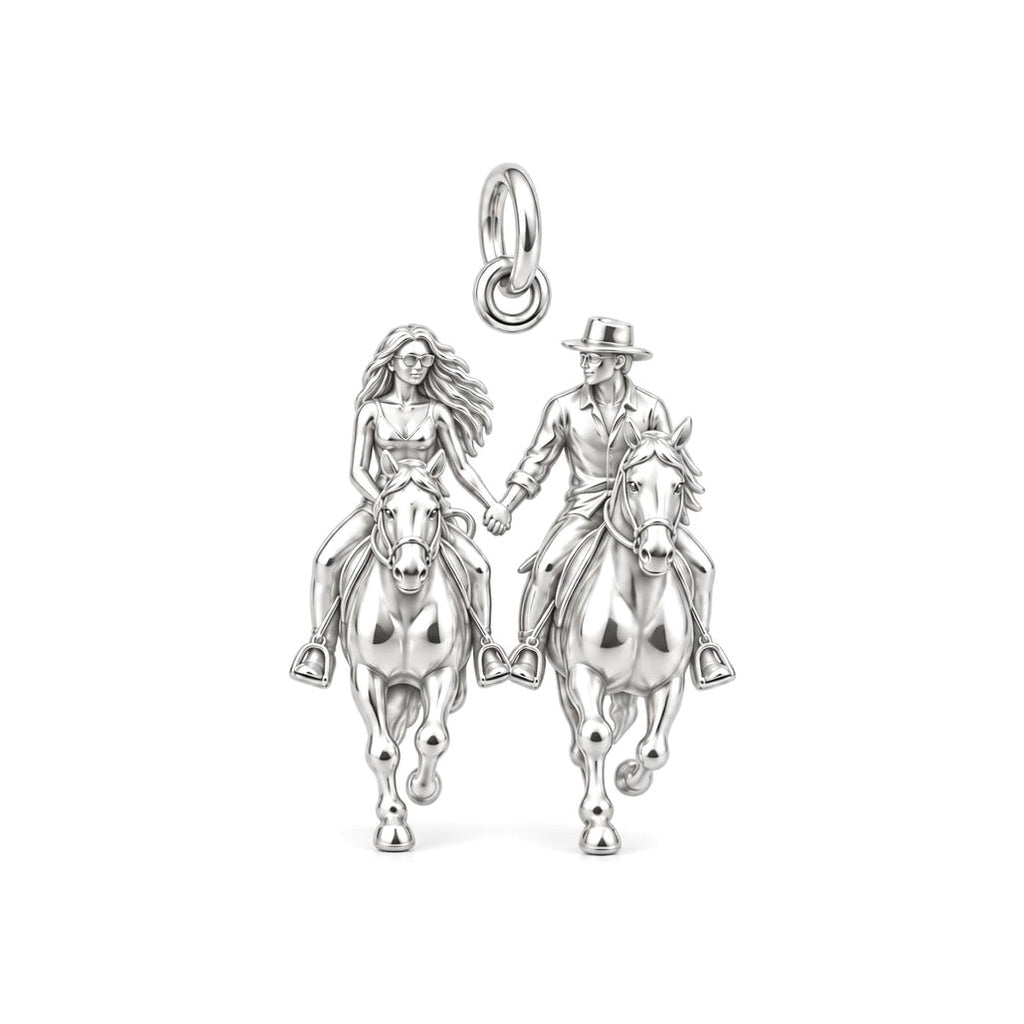 Riding Together Charm Bracelet – Personalized Couple Gift – silver charm, front view