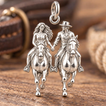 Riding Together Charm Bracelet – Personalized Couple Gift – macro detail of the charm