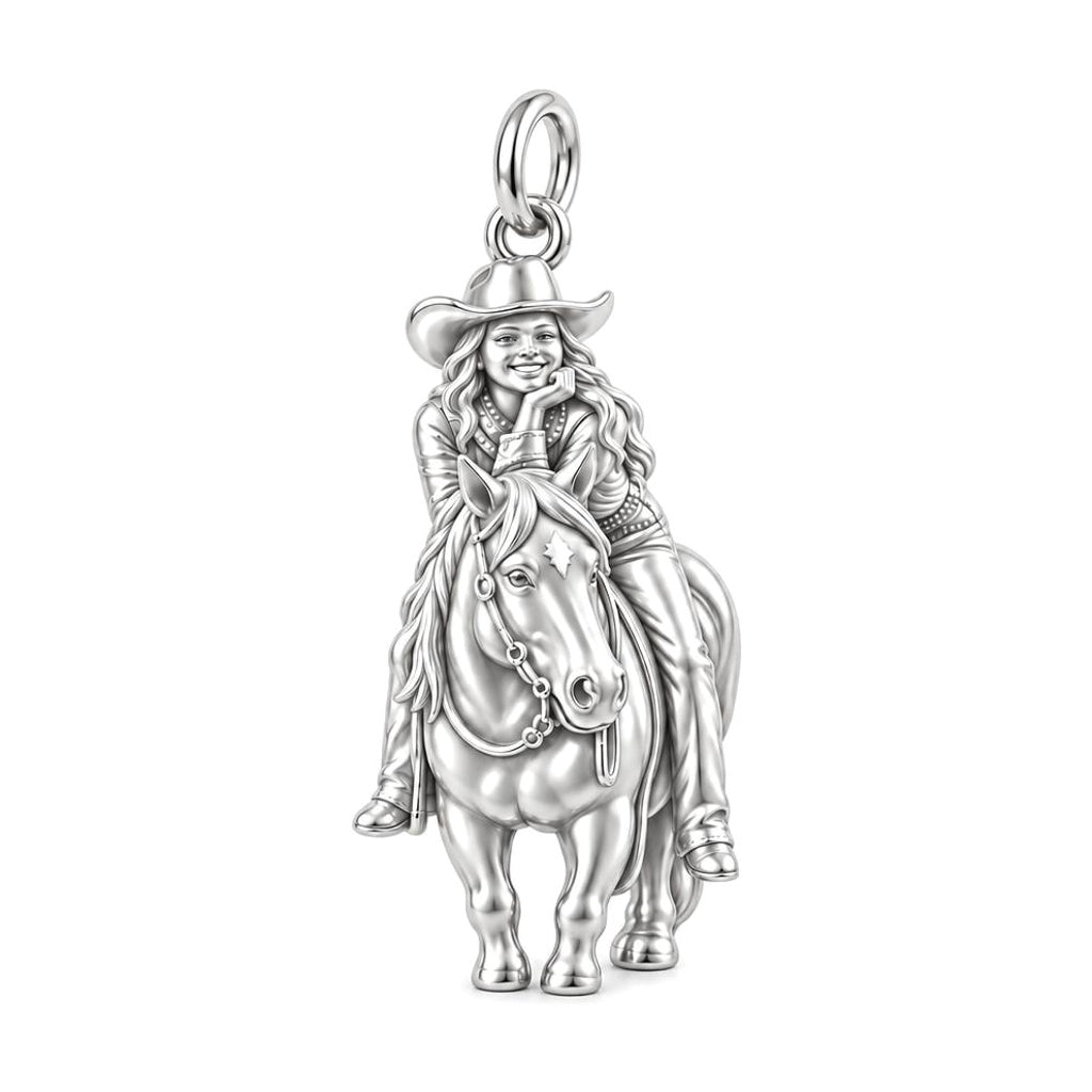 Riding Together Charm Bracelet – Personalized Horse Lover Gift – silver charm, front view