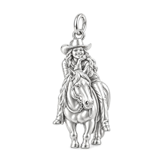 Riding Together Charm Bracelet – Personalized Horse Lover Gift – silver charm, front view