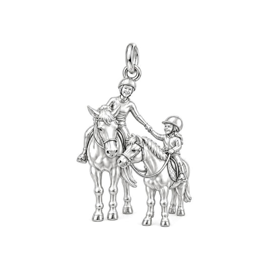 Riding Together Charm Bracelet – Personalized Horse Lover Gift – silver charm, front view