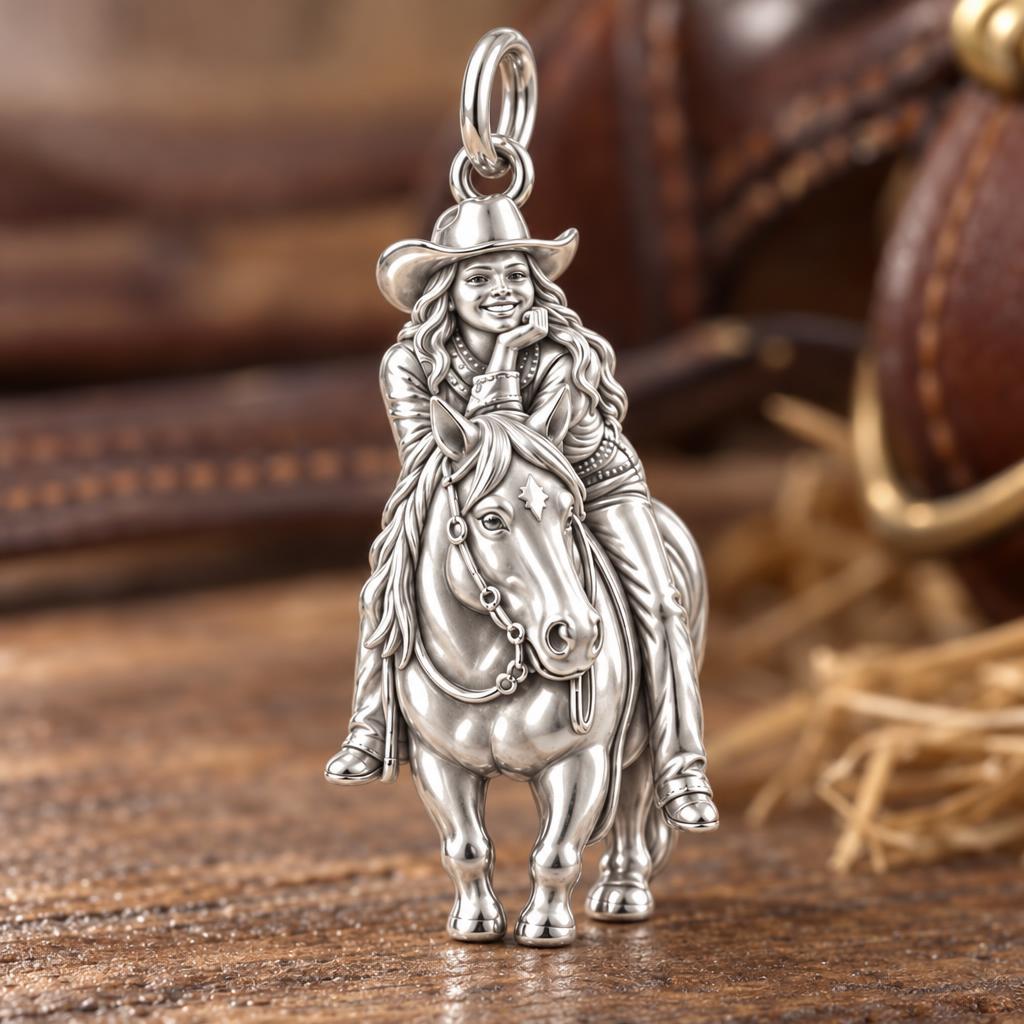 Riding Together Charm Bracelet – Personalized Horse Lover Gift – macro detail of the charm