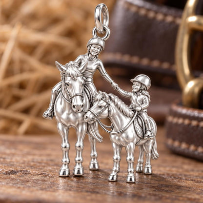 Riding Together Charm Bracelet – Personalized Horse Lover Gift – macro detail of the charm