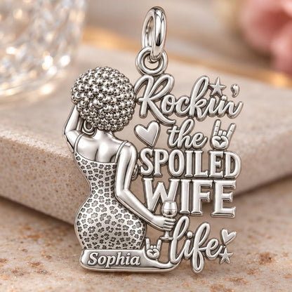 Rockin' Spoiled Wife Life Charm Bracelet – Personalized Wife Gift – macro detail of the charm