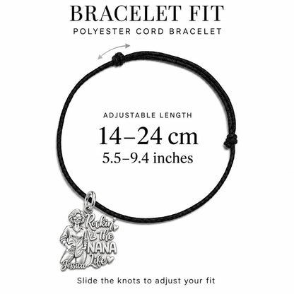 Rockin' The Life Charm Bracelet – Personalized Nana Gift – adjustable black cord bracelet, 14–24 cm