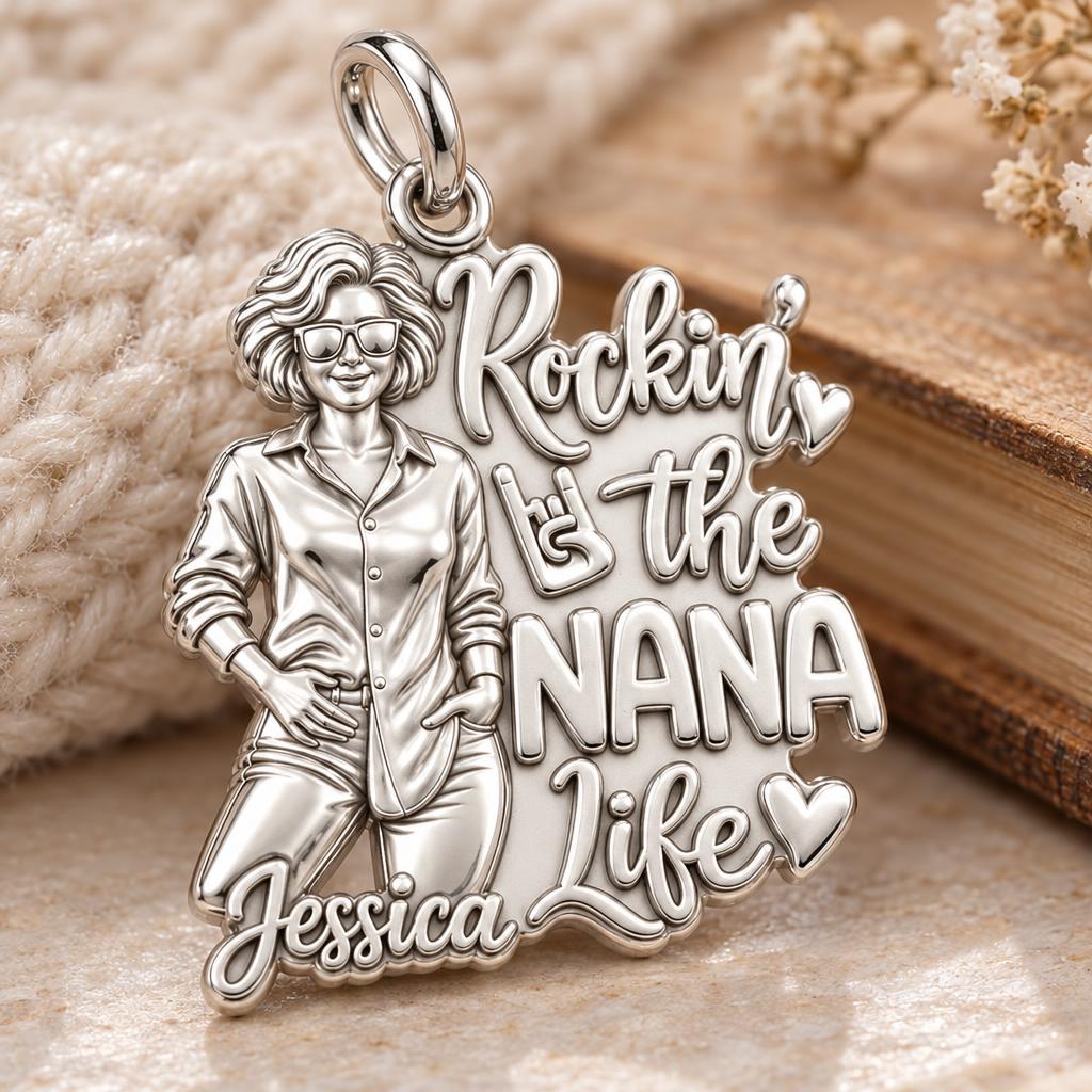 Rockin' The Life Charm Bracelet – Personalized Nana Gift – macro detail of the charm