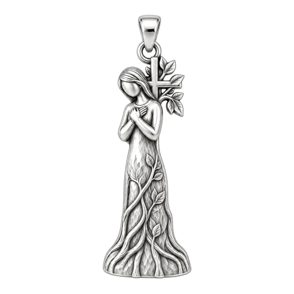 Rooted in Faith Charm Bracelet – Personalized Christian Gift – silver plated 3 cm charm, front view