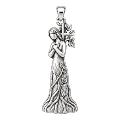 Rooted in Faith Charm Bracelet – Personalized Christian Gift – silver plated 3 cm charm, front view