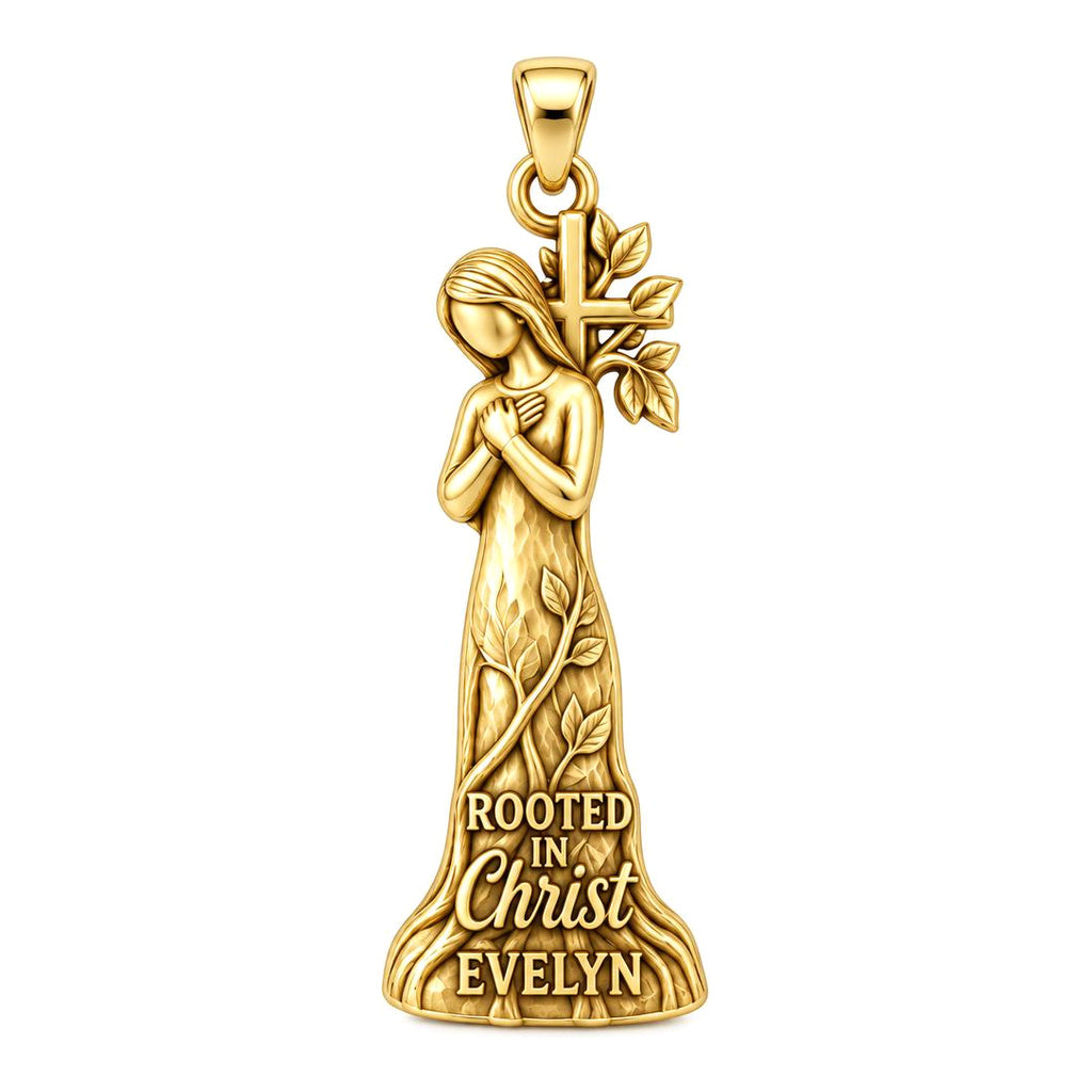 Rooted in Faith Charm Bracelet – Personalized Christian Gift – 18K gold plated 3 cm charm, front view