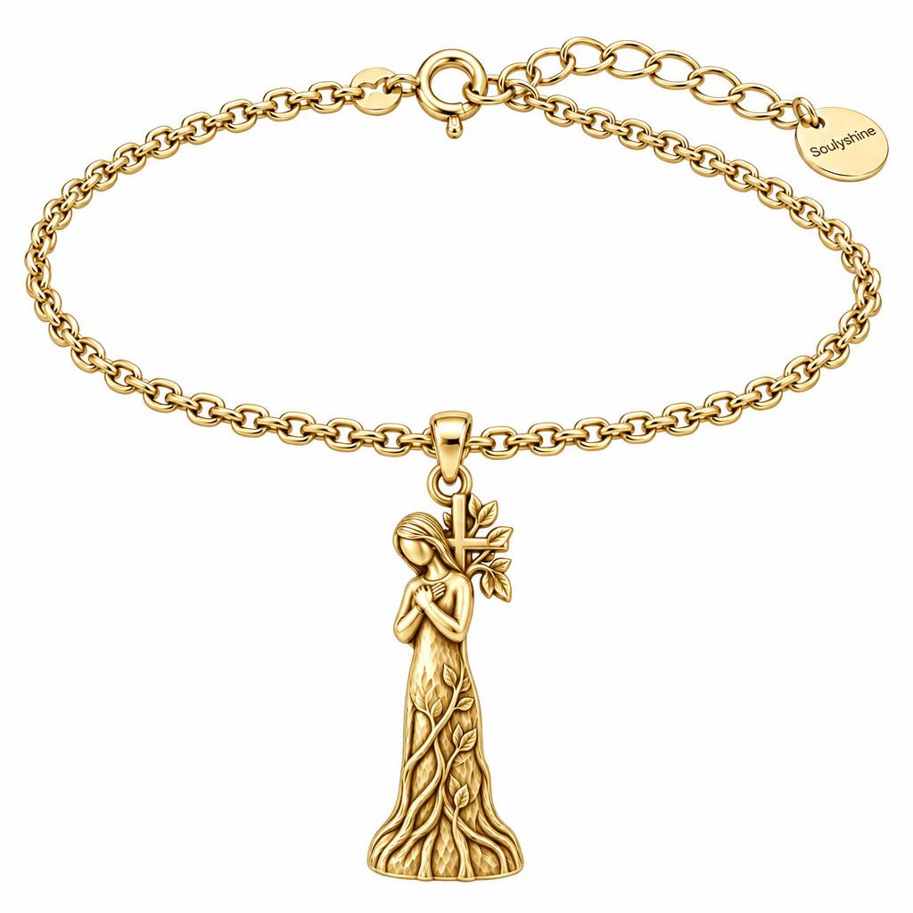 Rooted in Faith Charm Bracelet Set – 18K gold, front view
