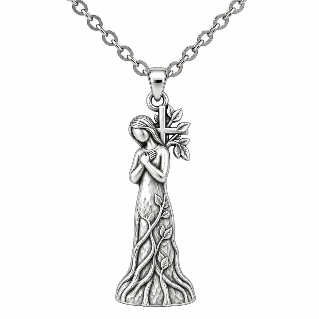 Rooted in Faith Charm Necklace Set – silver, front view