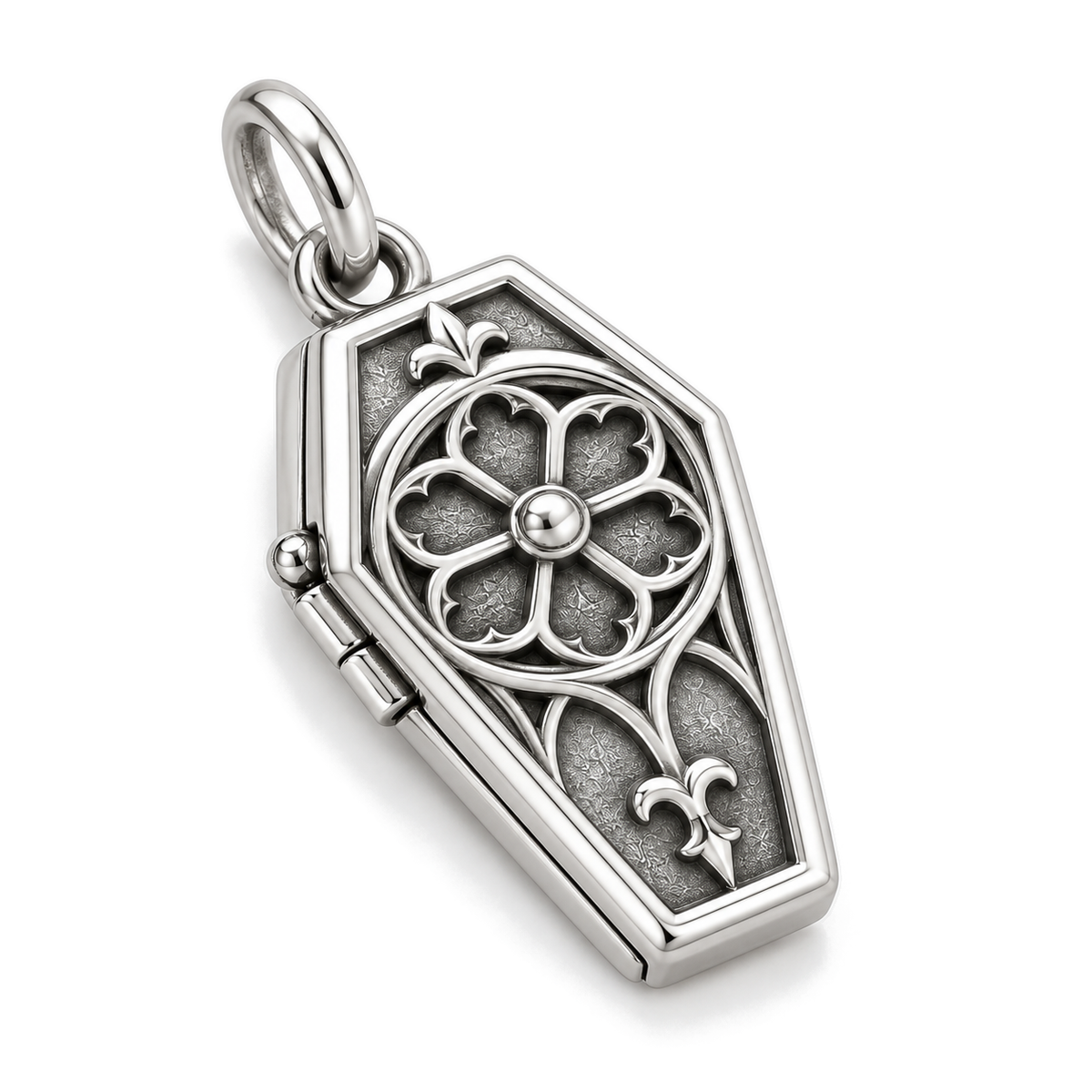 Rose Window Coffin Charm — Silver Super Macro | charm-topics-remaining-444-2026-09-14 | topic-154