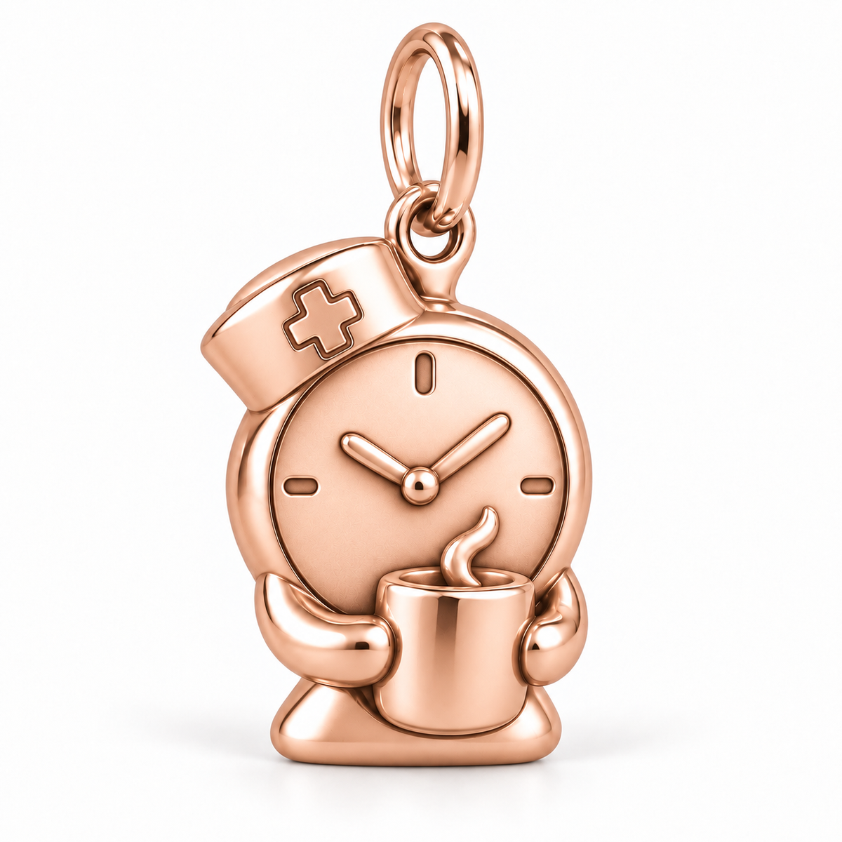 Nurse Shift Clock Coffee Dangle Charm | polished rose gold material view | b20609d2b2330181a57fd7bc2c701bf19c346e9f10f256e49d1a7c845d330477