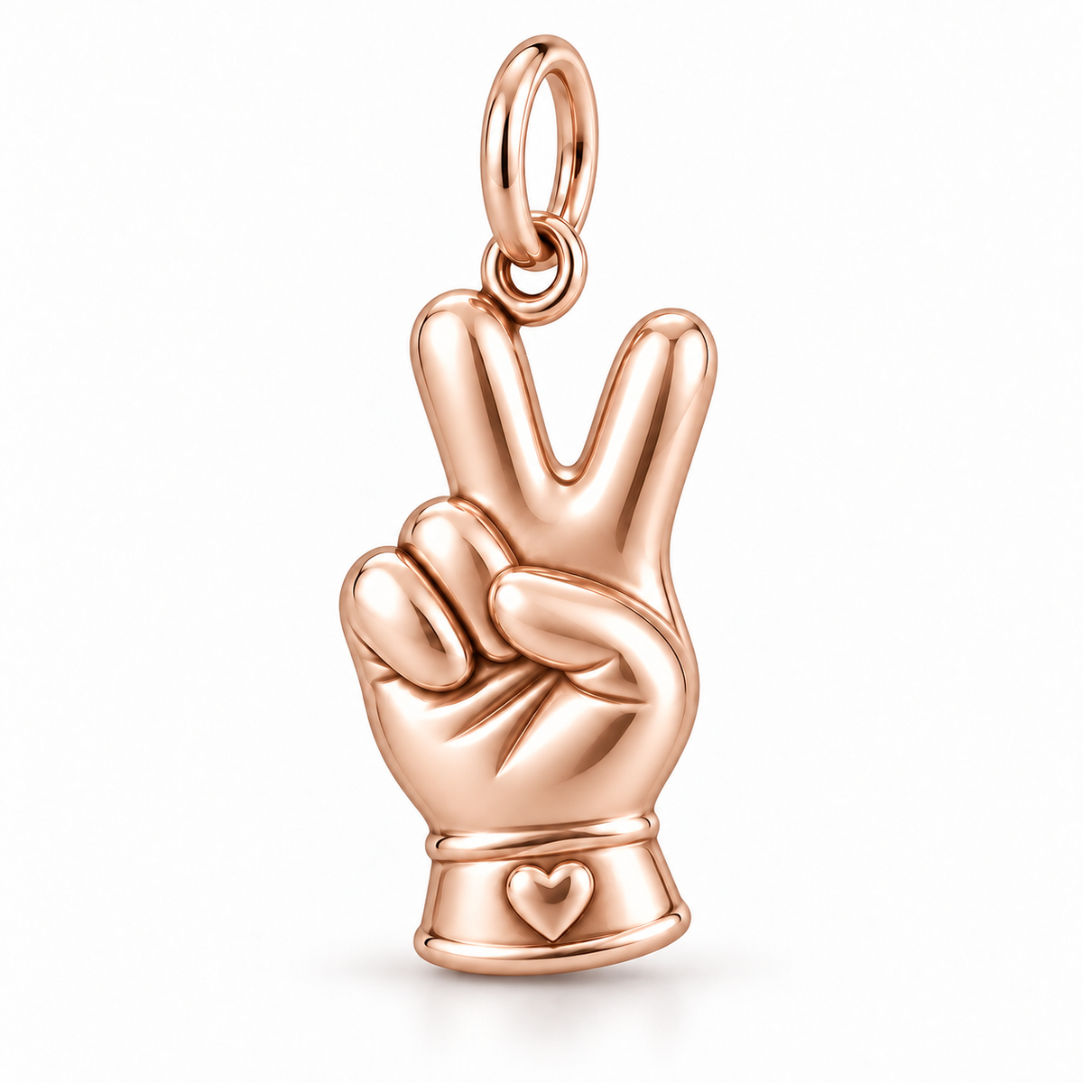 Nurse Glove Peace Sign Dangle Charm | polished rose gold material view | 412d1b40e774d4c9f9cb9286f0171805e3780599532f0182b453f53afc74b392