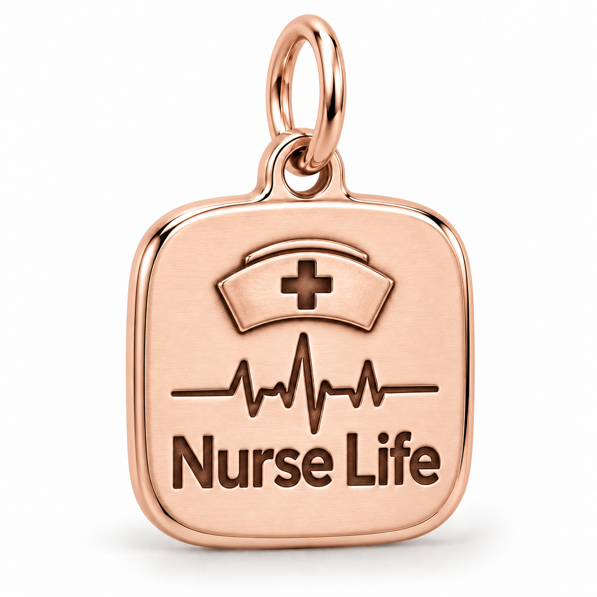Nurse Life Engraved Nurse Charm | polished rose gold material view | cdadfa6c9054bf12f2a0fb4690d8b41299216c53679ed6d0a462b2236d6d351c
