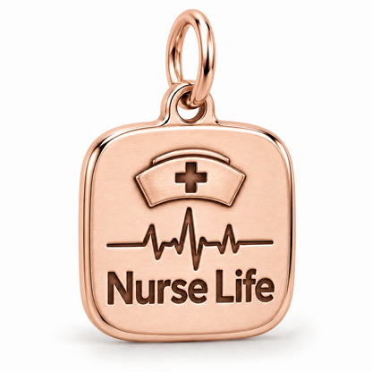 Nurse Life Engraved Nurse Charm | polished rose gold material view | cdadfa6c9054bf12f2a0fb4690d8b41299216c53679ed6d0a462b2236d6d351c