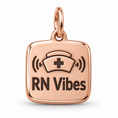 RN Vibes Engraved Nurse Charm | polished rose gold material view | 291794060339c86eeb0c47e08146dfc9d0406f13ebcdeeea7613bb39201fb996