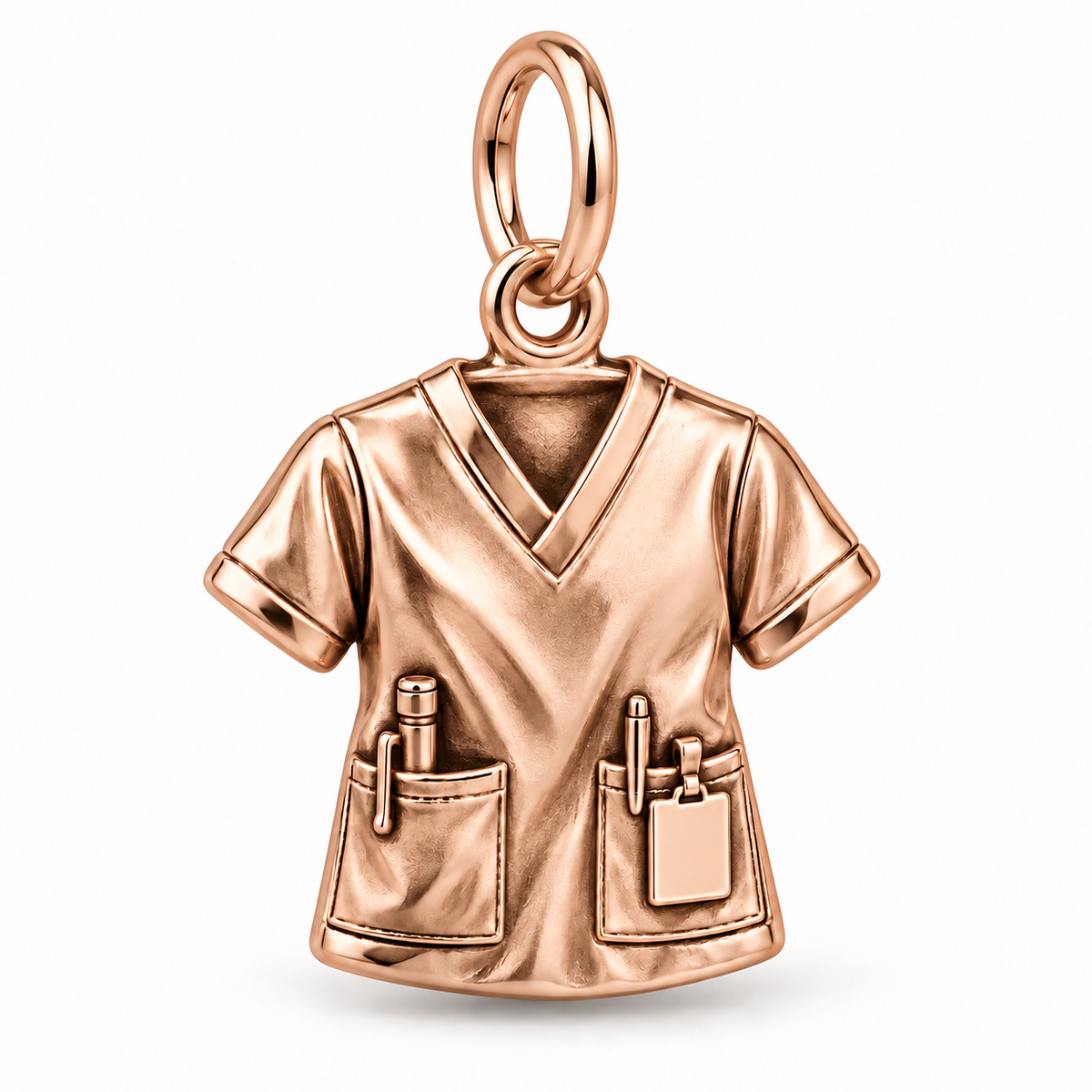 Nurse Scrub Top Dangle Charm | polished rose gold material view | c4d8b4c30a5b7d33910f97f92b9d5dcfd7834256eaeab084ea18bd706a07edbd