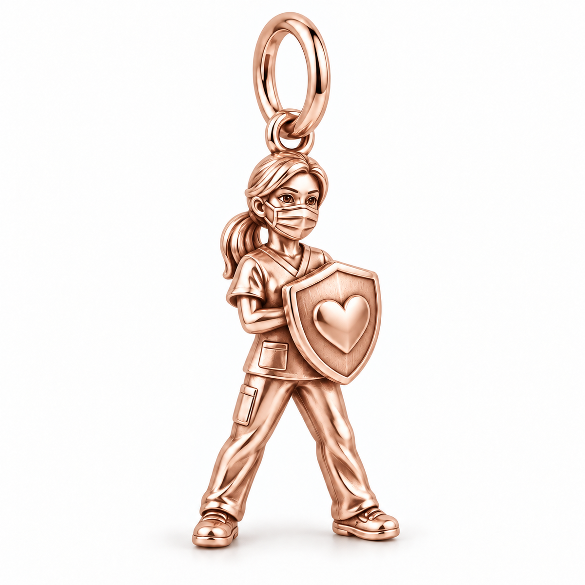 Nurse Frontline Shield Dangle Charm | polished rose gold material view | 9cf15e8fd61e2543ae21cf37617e263f0b5dba70777b2687166d57d81387a4b8