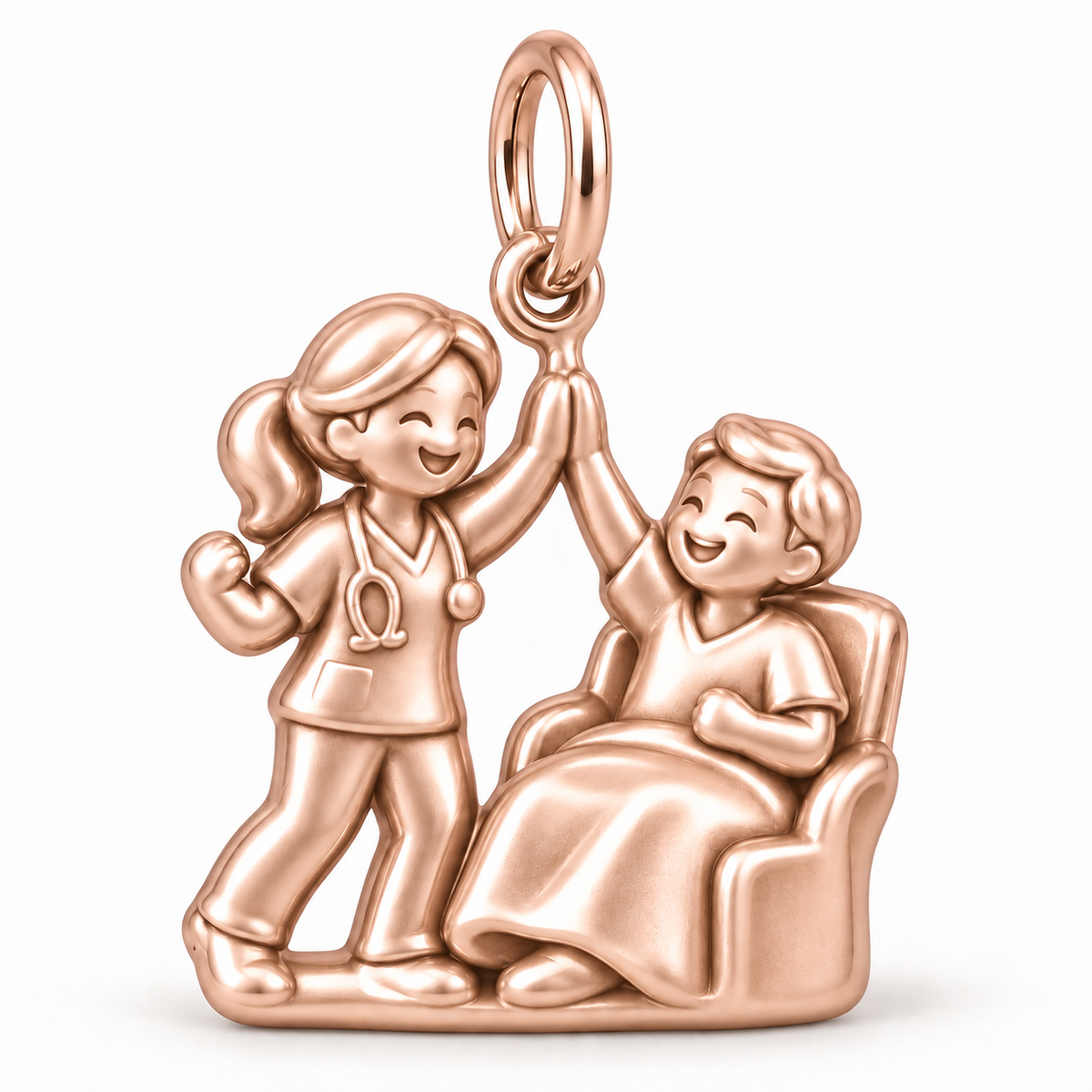 Nurse Patient High Five Dangle Charm | polished rose gold material view | db6e8a95ef6d1b6eaec6acc6d769112f91ab24a35a1012460f217f096c275e52