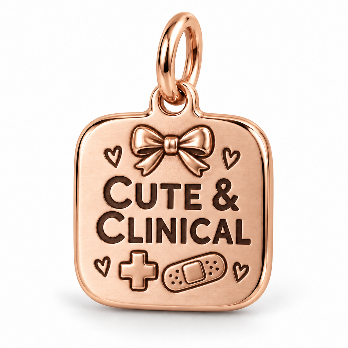 Cute & Clinical Engraved Nurse Charm | polished rose gold material view | 97da50218c9bc4a05490e51764727809f168ffb84f2fc4797c4023953b8295ac