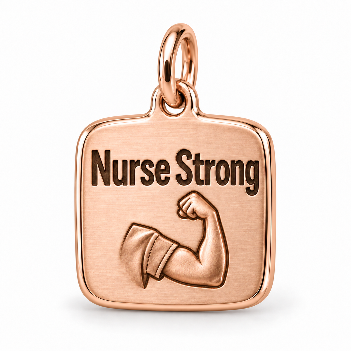 Nurse Strong Engraved Nurse Charm | polished rose gold material view | 43d0fc87b5d8f7886bda6c291a2ee640791fe018110878d0e3f2149a08a19e4c